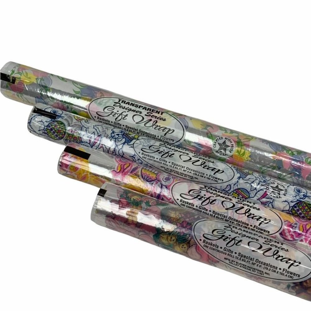 Vtg Transparent Easter Gift Wrap 4 Rolls‎ 12.5 SqFt